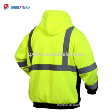 High Visibility Two Tone Sweatshirt, Full Zip Reflektierende Sicherheitsarbeit Hoodie mit Tasche